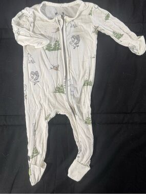 Bellabu Bear White Woodland Print Footed Baby One-Piece